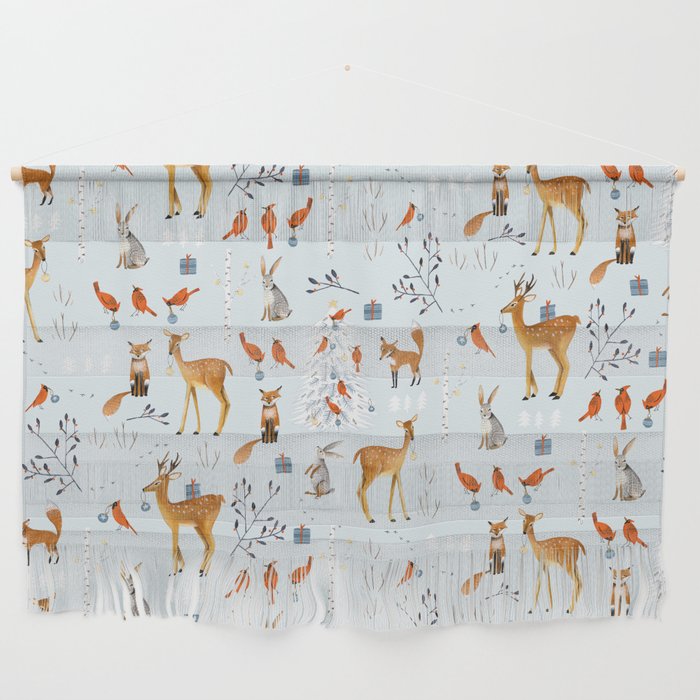 Cute woodland animals winter snow tree Wall Hanging Gallery Image 1