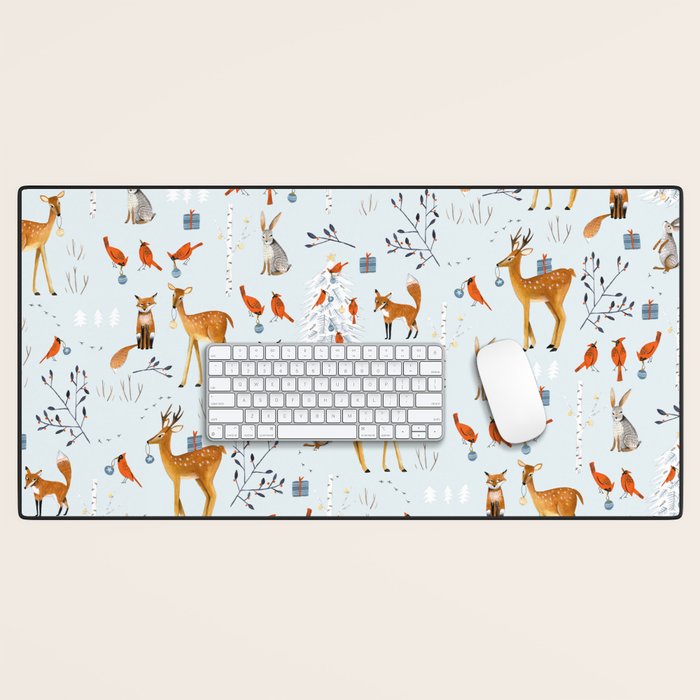 Cute woodland animals winter snow tree Desk Mat Gallery Image 1