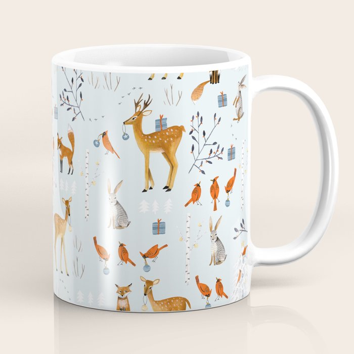 Cute woodland animals winter snow tree Coffee Mug Gallery Image 1