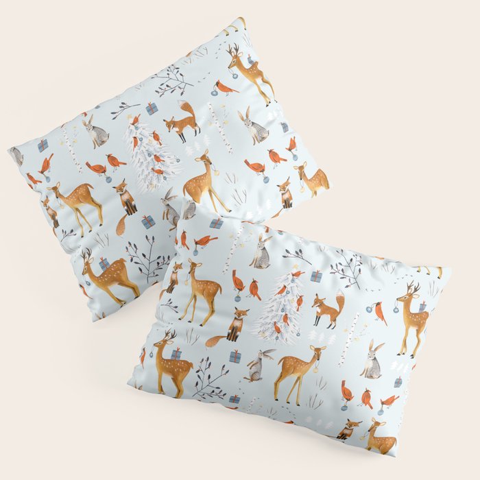 Cute woodland animals winter snow tree Pillow Sham Gallery Image 3