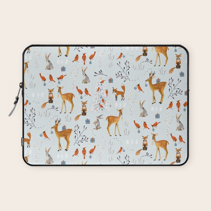 Cute woodland animals winter snow tree Laptop Sleeve Gallery Image 1