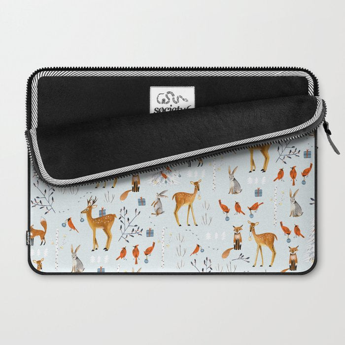 Cute woodland animals winter snow tree Laptop Sleeve Gallery Image 2