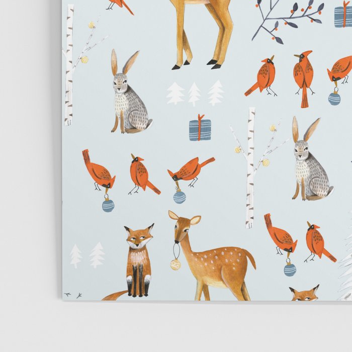 Cute woodland animals winter snow tree Poster Gallery Image 3