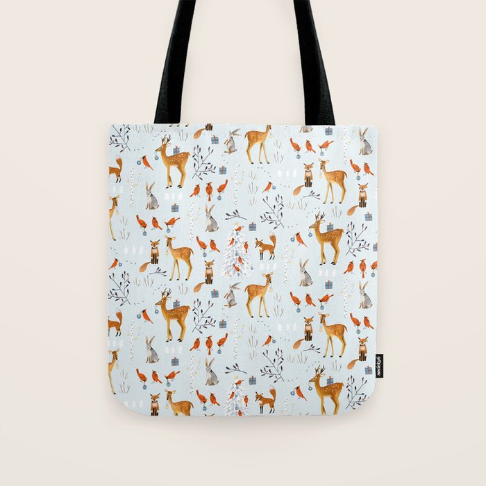 Cute woodland animals winter snow tree Tote Bag Gallery Image 1