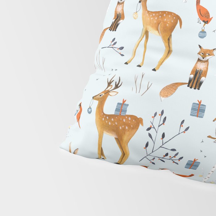 Cute woodland animals winter snow tree Pillow Sham Gallery Image 4