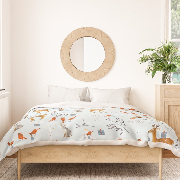 Cute woodland animals winter snow tree Duvet Cover Gallery Image 3