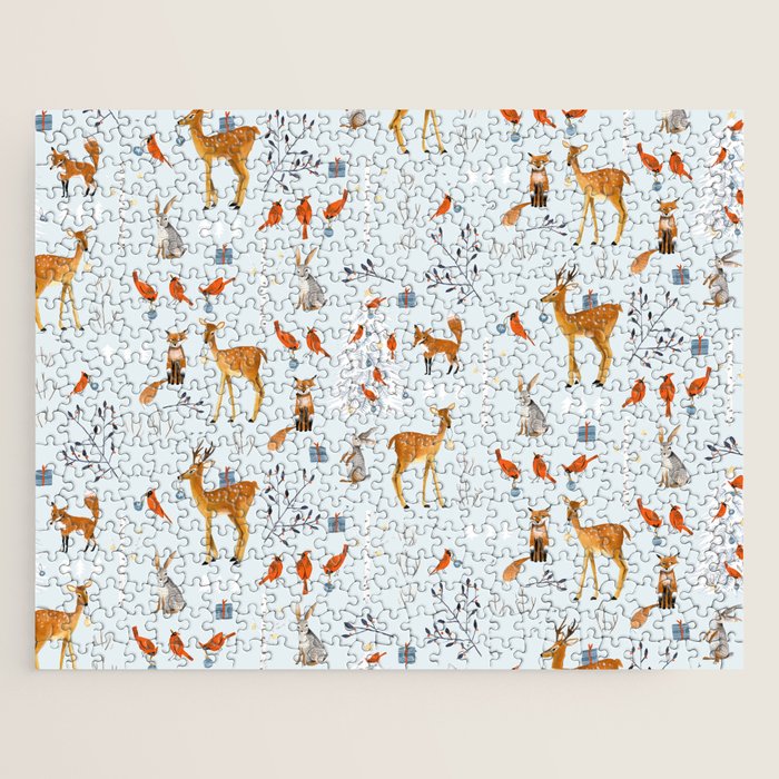 Cute woodland animals winter snow tree Jigsaw Puzzle Gallery Image 1