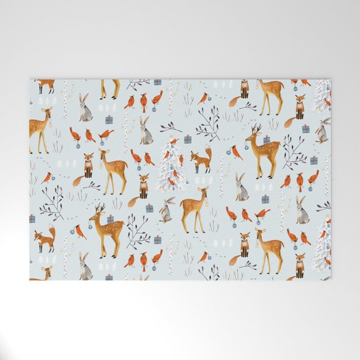 Cute woodland animals winter snow tree Welcome Mat Gallery Image 1