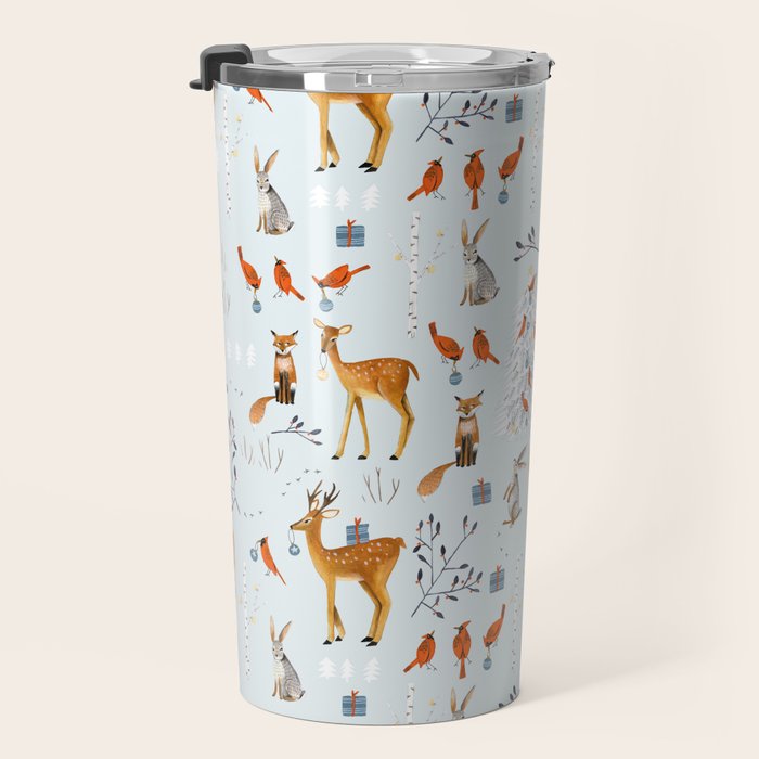 Cute woodland animals winter snow tree Travel Mug Gallery Image 3