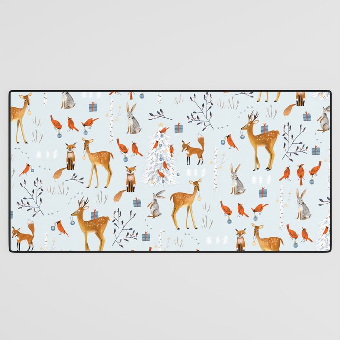 Cute woodland animals winter snow tree Desk Mat Gallery Image 3