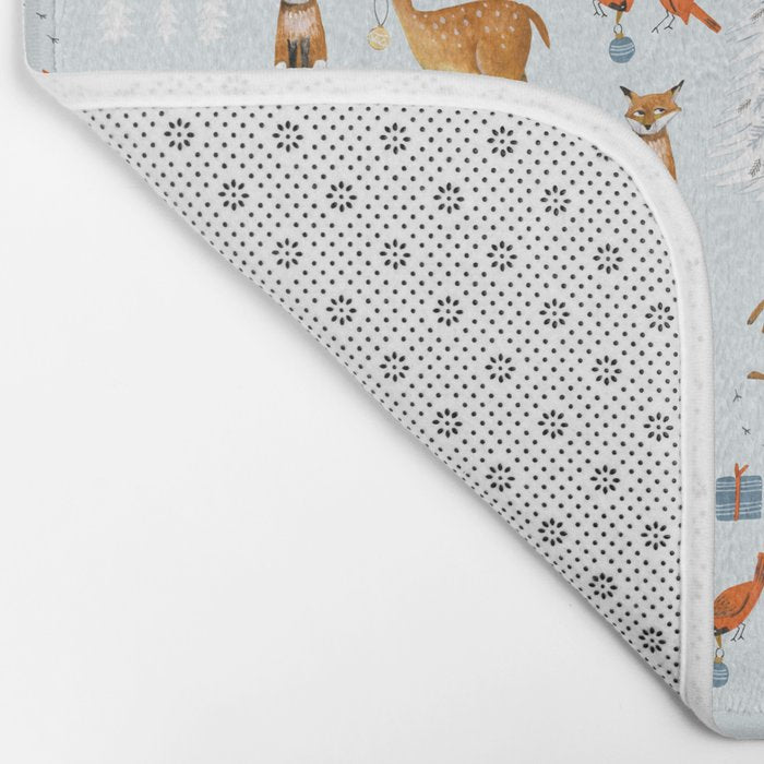 Cute woodland animals winter snow tree Bath Mat Gallery Image 2