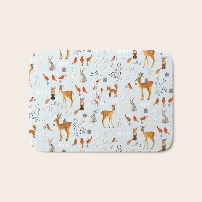 Cute woodland animals winter snow tree Bath Mat Gallery Image 1