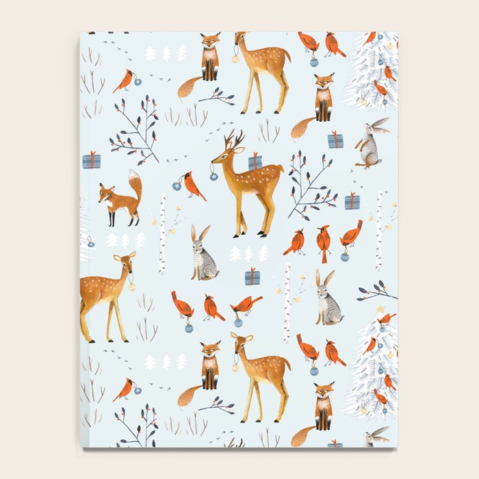Cute woodland animals winter snow tree Notebook Gallery Image 4