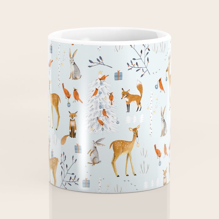 Cute woodland animals winter snow tree Coffee Mug Gallery Image 4