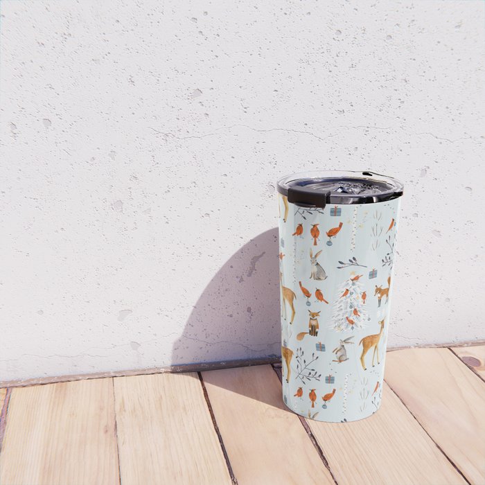 Cute woodland animals winter snow tree Travel Mug Gallery Image 4