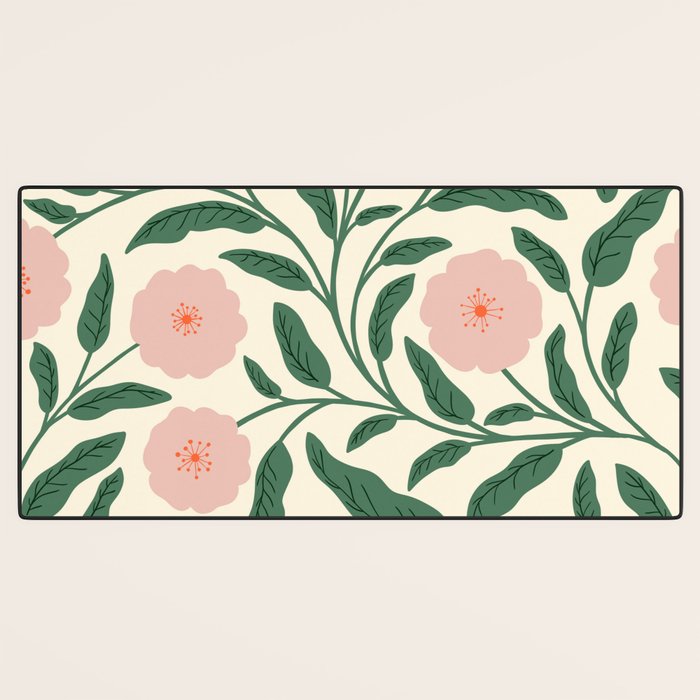 Bold Pink Botanical Blooms on Light Pattern Desk Mat Gallery Image 3