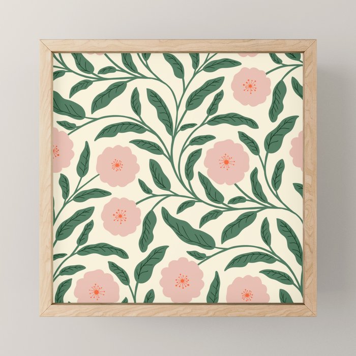 Bold Pink Botanical Blooms on Light Pattern Mini Art Print Gallery Image 1