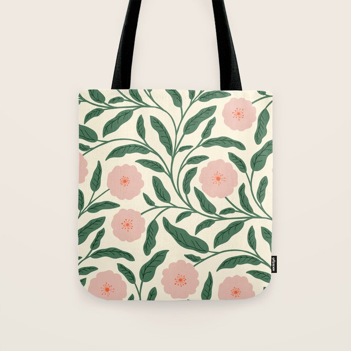Bold Pink Botanical Blooms on Light Pattern Tote Bag Gallery Image 1