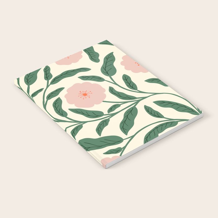 Bold Pink Botanical Blooms on Light Pattern Notebook Gallery Image 2