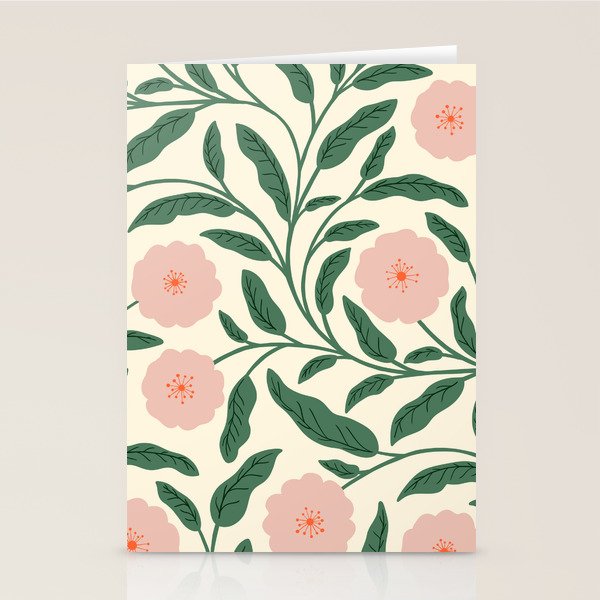 Bold Pink Botanical Blooms on Light Pattern Stationery Card Gallery Image 2