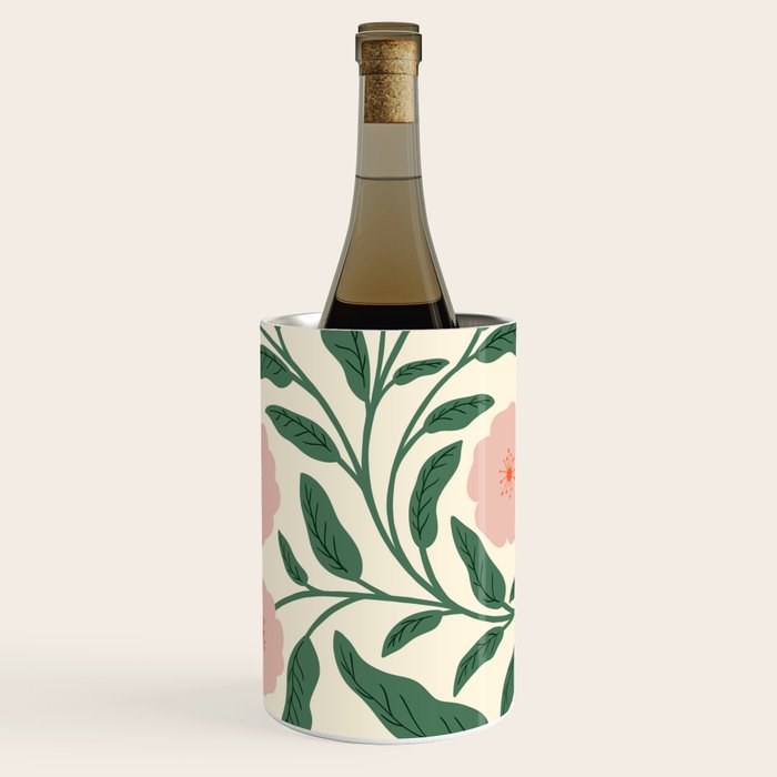 Bold Pink Botanical Blooms on Light Pattern Wine Chiller Gallery Image 1