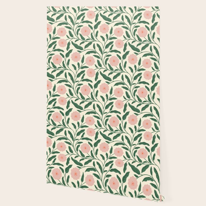 Bold Pink Botanical Blooms on Light Pattern Wallpaper Gallery Image 2