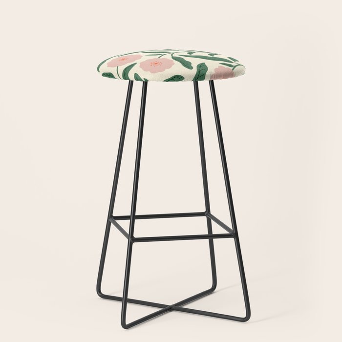 Bold Pink Botanical Blooms on Light Pattern Stool Gallery Image 1