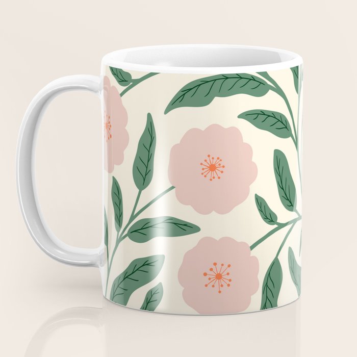 Bold Pink Botanical Blooms on Light Pattern Coffee Mug Gallery Image 3