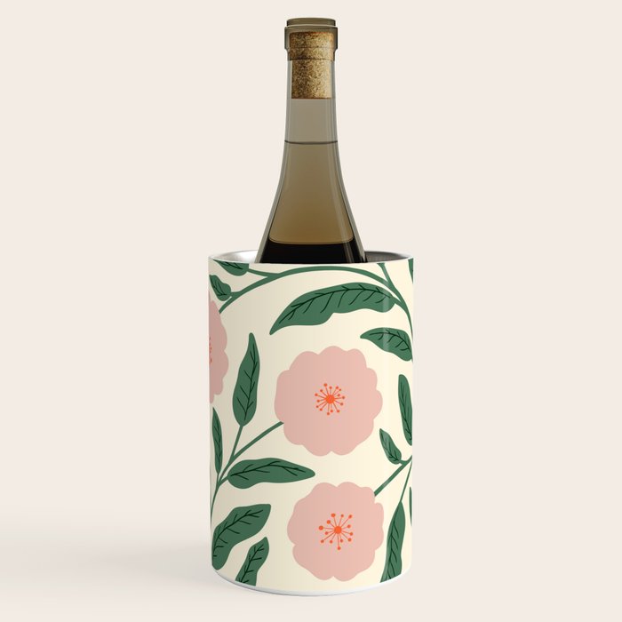 Bold Pink Botanical Blooms on Light Pattern Wine Chiller Gallery Image 2