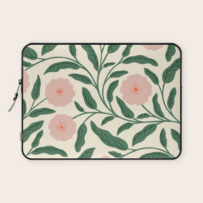 Bold Pink Botanical Blooms on Light Pattern Laptop Sleeve Gallery Image 1