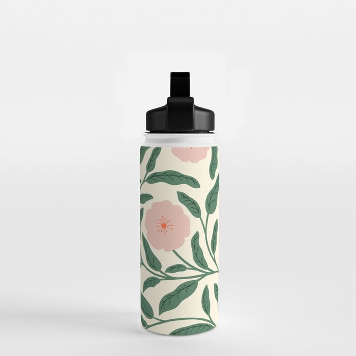 Bold Pink Botanical Blooms on Light Pattern Water Bottle Gallery Image 2