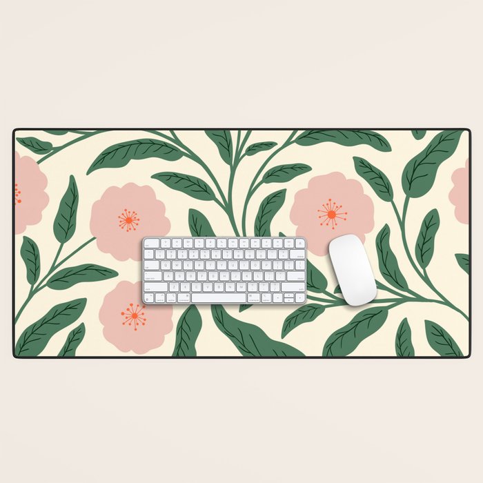 Bold Pink Botanical Blooms on Light Pattern Desk Mat Gallery Image 1