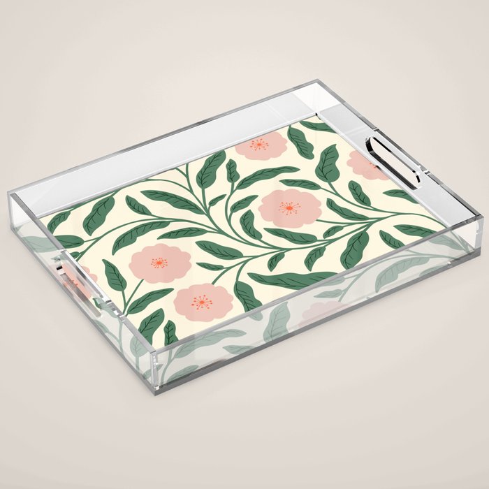 Bold Pink Botanical Blooms on Light Pattern Acrylic Tray Gallery Image 1