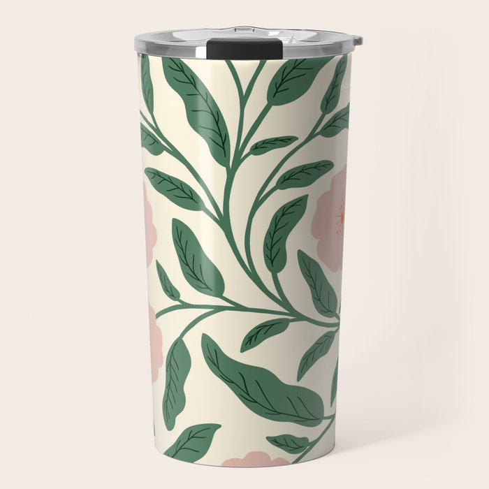 Bold Pink Botanical Blooms on Light Pattern Travel Mug Gallery Image 1