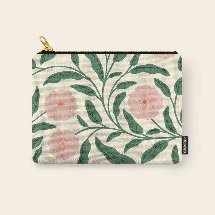 Bold Pink Botanical Blooms on Light Pattern Carry All Pouch Gallery Image 1