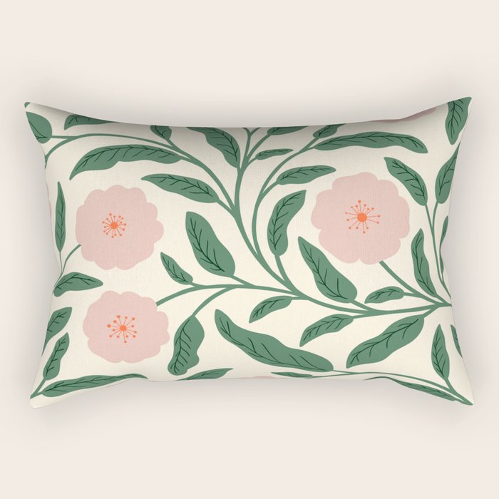 Bold Pink Botanical Blooms on Light Pattern Rectangular Pillow Gallery Image 1