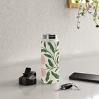 Bold Pink Botanical Blooms on Light Pattern Water Bottle Gallery Image 5