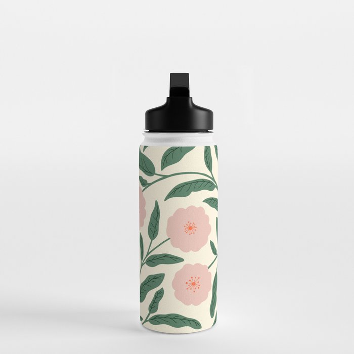 Bold Pink Botanical Blooms on Light Pattern Water Bottle Gallery Image 3