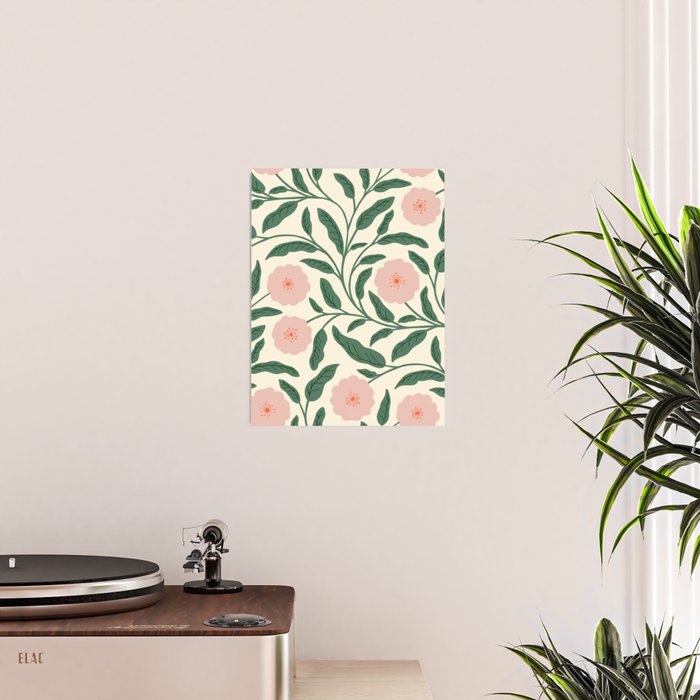 Bold Pink Botanical Blooms on Light Pattern Poster Gallery Image 2