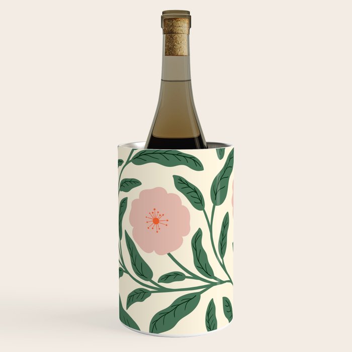 Bold Pink Botanical Blooms on Light Pattern Wine Chiller Gallery Image 3