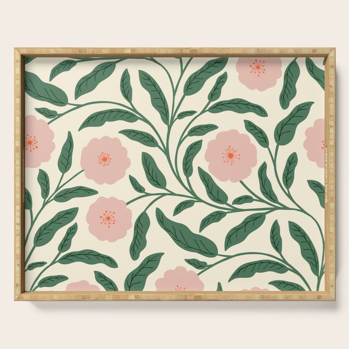 Bold Pink Botanical Blooms on Light Pattern Serving Tray Gallery Image 1