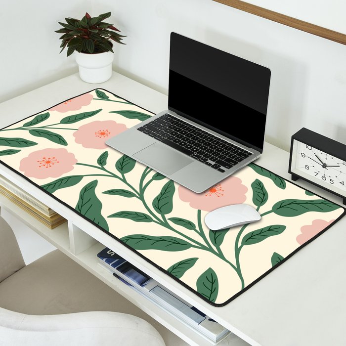 Bold Pink Botanical Blooms on Light Pattern Desk Mat Gallery Image 2