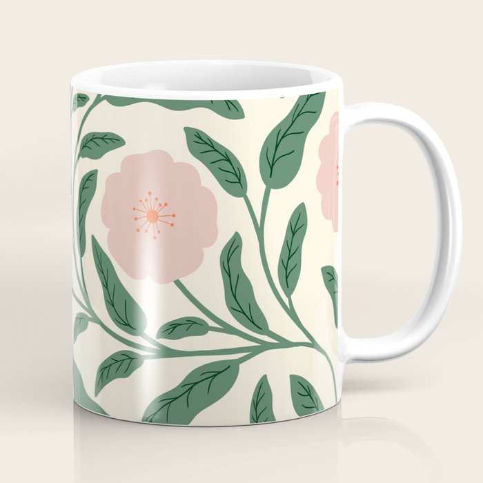 Bold Pink Botanical Blooms on Light Pattern Coffee Mug Gallery Image 1