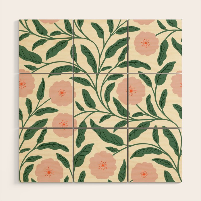 Bold Pink Botanical Blooms on Light Pattern Wood Wall Art Gallery Image 1