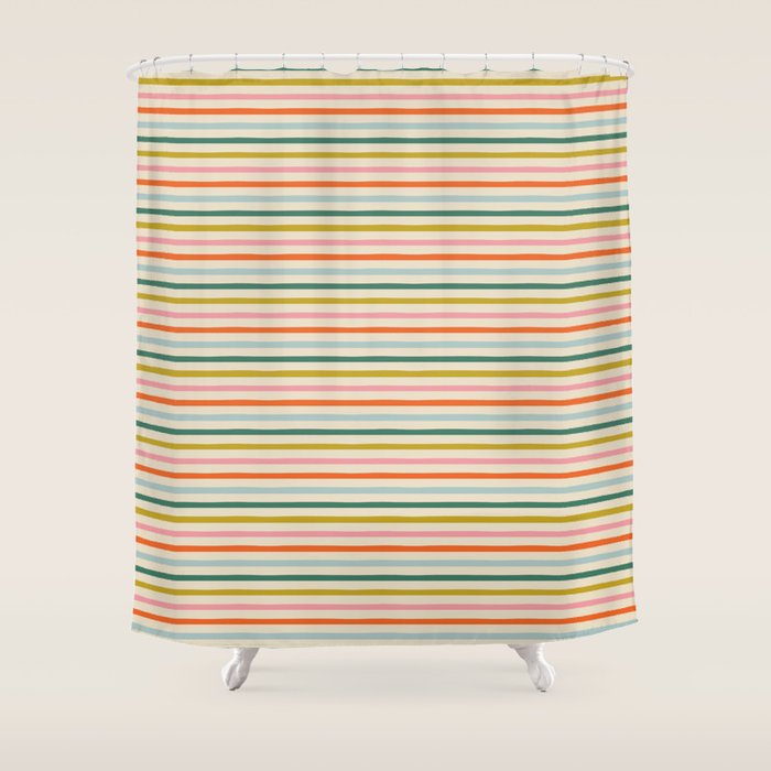Colorful retro stripe line art pattern Shower Curtain Gallery Image 1