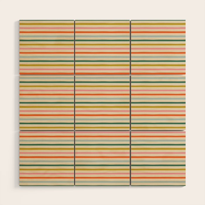 Colorful retro stripe line art pattern Wood Wall Art Gallery Image 1