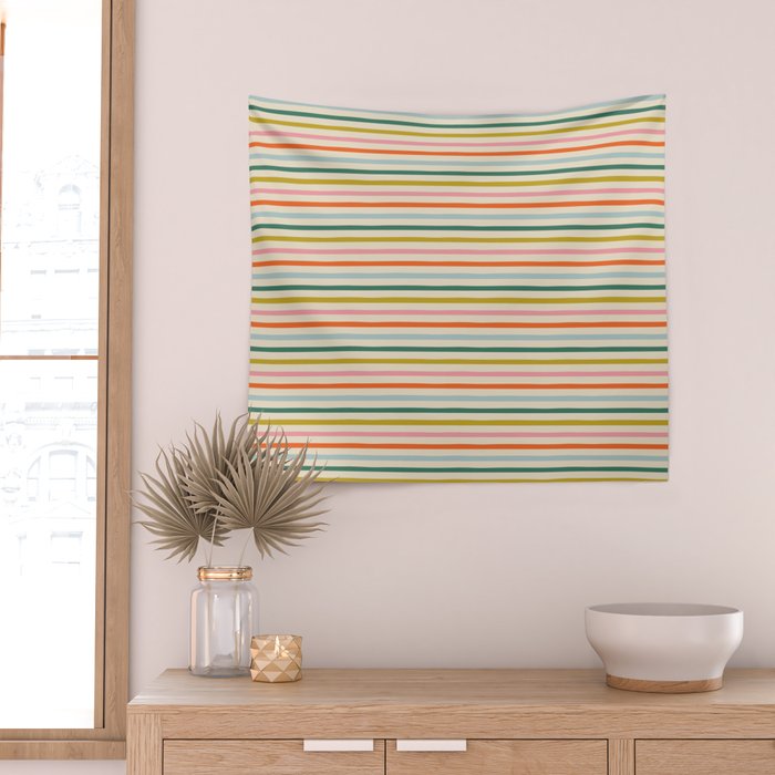 Colorful retro stripe line art pattern Wall Tapestry Gallery Image 2