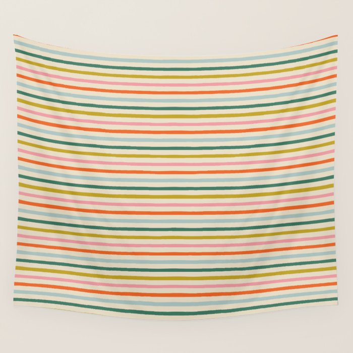 Colorful retro stripe line art pattern Wall Tapestry Gallery Image 4