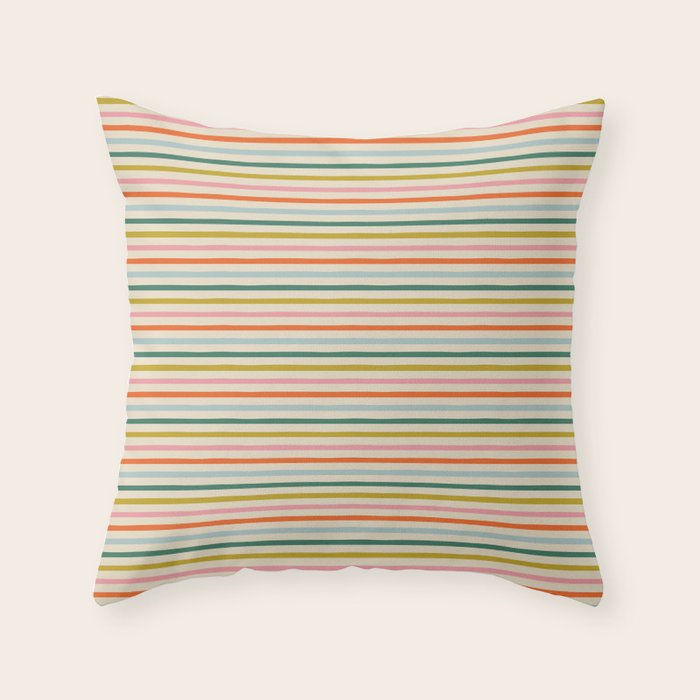 Colorful retro stripe line art pattern Throw Pillow Gallery Image 1
