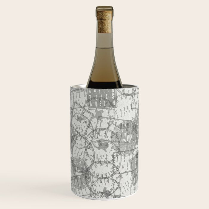 Vintage Texas Austin Travel Stamp Pattern Wine Chiller Gallery Image 1